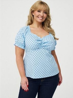 Torrid Retro Chic Sweetheart Puff Sleeve Top Size 00/10 Midnight Dots Blue NWT